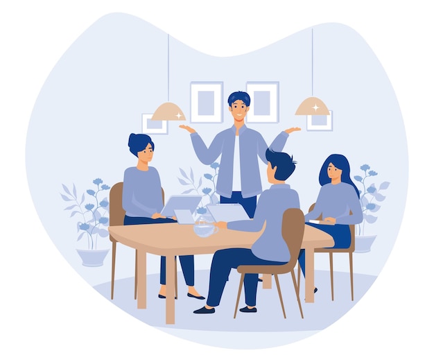 Venture funding concept Diverse business people meeting in office flat vector modern illustration
