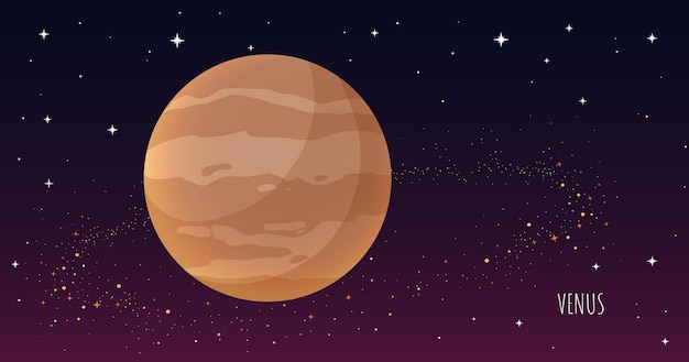 Venus planet, Collection of Planets of solar system. Cartoon universe, Space galaxy background