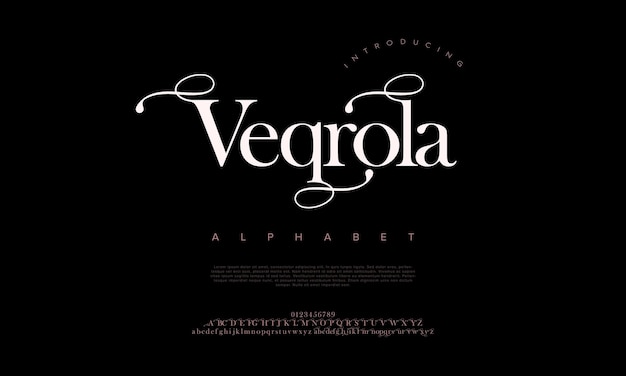 Veqrola premium luxury elegant alphabet letters and numbers Elegant wedding typography classic serif