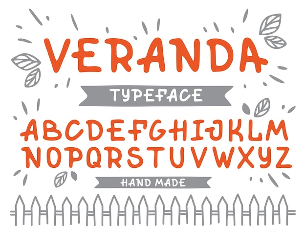 Veranda cursive font Vector alphabet with latin letters in orange theme