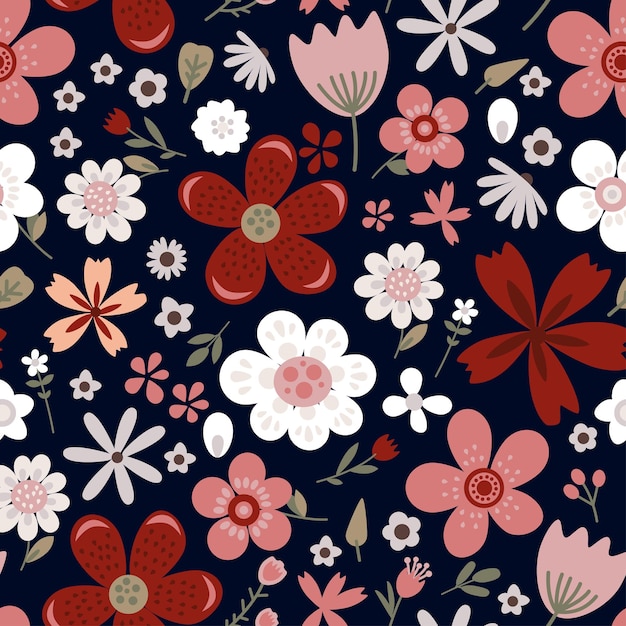 Verbazingwekkend bloemen vector naadloos patroon van heldere kleurrijke vintage bloemen