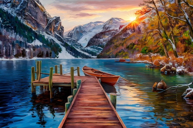 Verbazingwekkend landschap van het beroemde alpine meer Braies in de herfst tijdens de zonsopgang