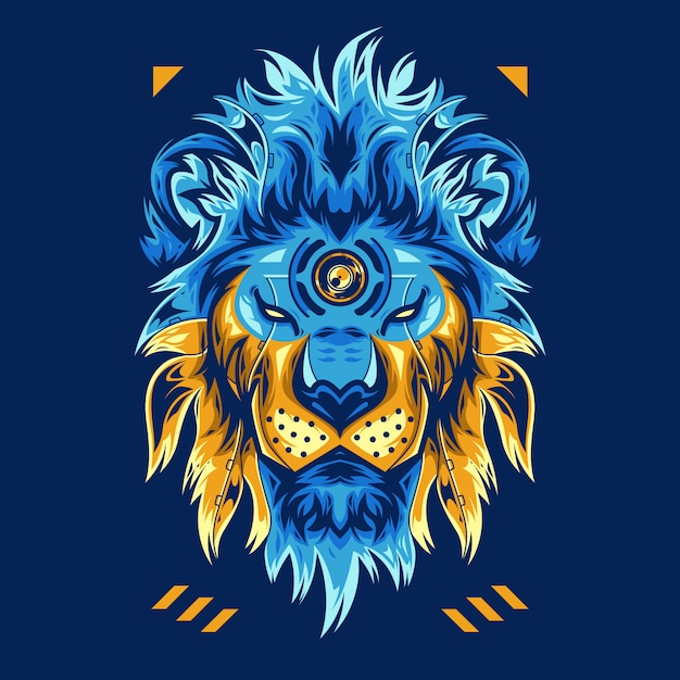 Verbazingwekkende lion head vector illustration op blauwe achtergrond