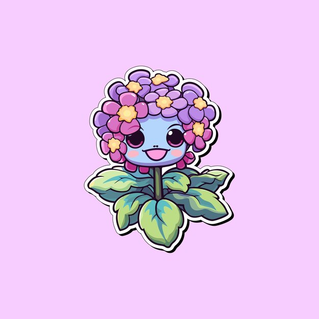 Vector verbena sticker cool colors kawaii clip art illustration