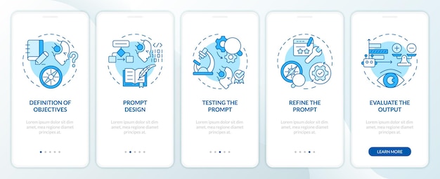 Verbeter het snelle engineeringproces blauw onboarding mobiele app scherm
