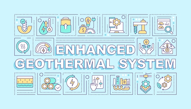 Verbeterde geothermische systeemwoordconcepten lichtblauwe banner