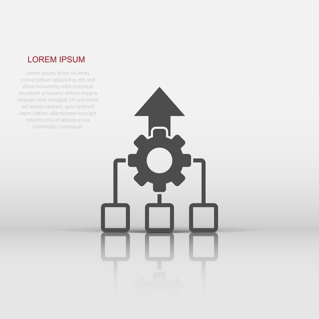 Verbetering pictogram in vlakke stijl Gear project vectorillustratie op witte geïsoleerde achtergrond Productiviteit bedrijfsconcept