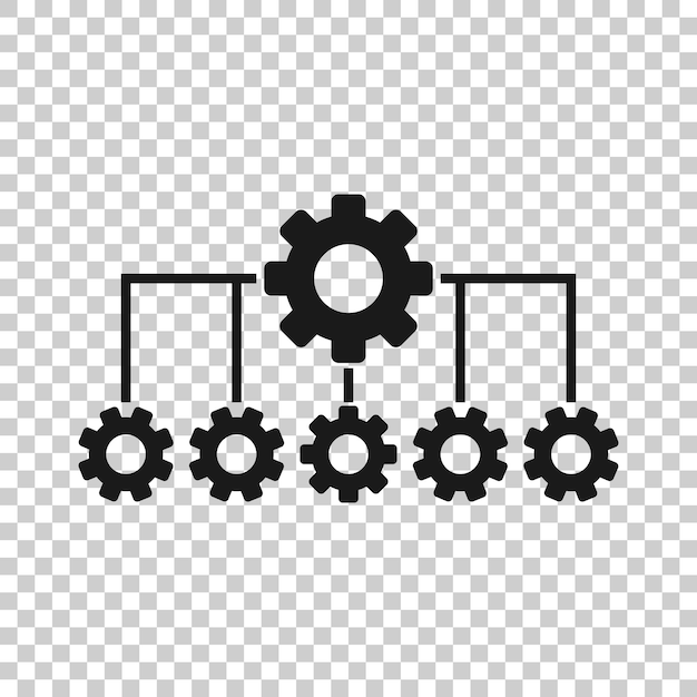 Verbetering pictogram in vlakke stijl Gear project vectorillustratie op witte geïsoleerde achtergrond Productiviteit bedrijfsconcept