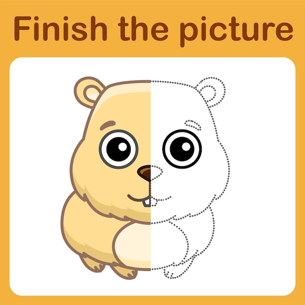 Verbind de stip en maak het plaatje compleet eenvoudig kleurboek van cavia hamster tekenspel voor kinderen