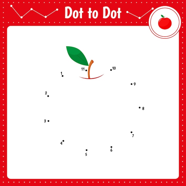 Verbind de stippen Apple Fruit Dot to dot educatief spel Kleurboek voor peuteractiviteiten werkblad