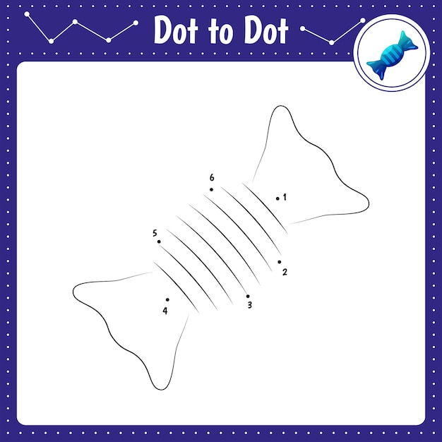 Verbind de stippen candy dot met stip educatief spel kleurboek voor kleuters activiteit werkblad vector illustratie
