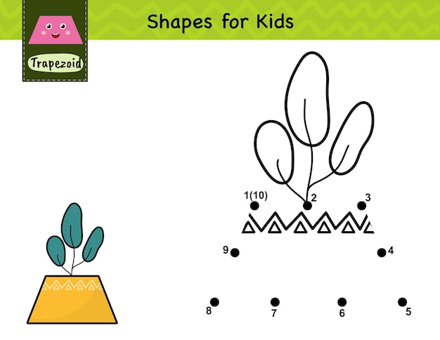 Verbind de stippen en teken een plant in pot Punt naar punt nummerspel voor kinderen Trapeziumvorm leren
