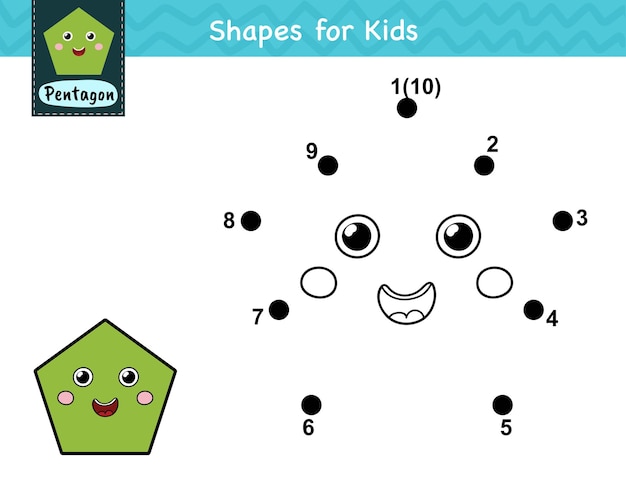 Verbind de stippen en teken een schattige vijfhoek punt-naar-punt nummerspel voor kinderen vormactiviteit leren