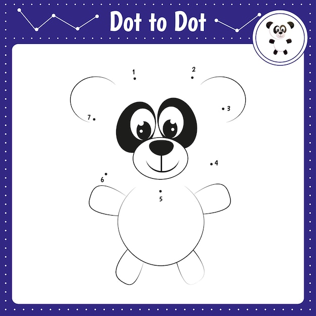 Verbind de stippen Panda Dot to dot educatief spel Kleurboek voor peuteractiviteiten werkblad