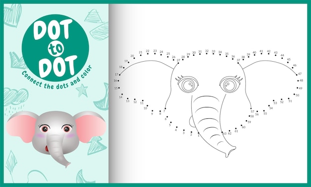 Vector verbind het stippen-kinderspel en kleurplaat met een schattige olifant met gezicht