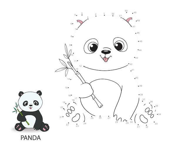 Verbind stip met stip spelnummers spel teken een lijn vectorillustratie van een schattige panda cartoon educatieve spelletjes voor kinderen