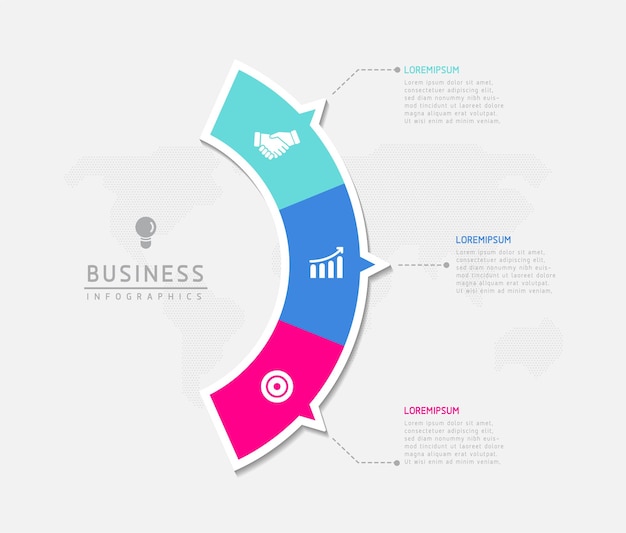 Verbindingsstappen Infographic-sjabloon met 3 elementen