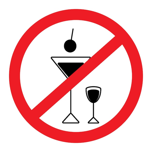 Verbodsbord op Zwart-wit beeld van glazen voor alcoholische dranken Sticker Icon Isolate