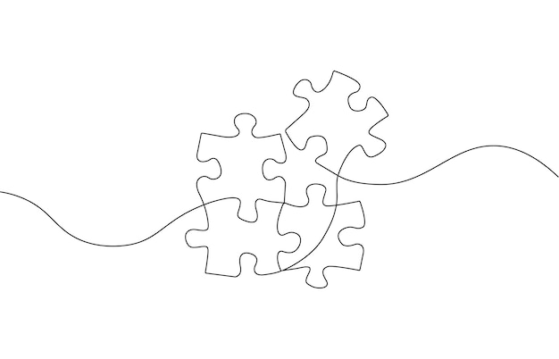 Vector verbonden puzzelstukjes van één doorlopende lijn getekende vectorillustratie