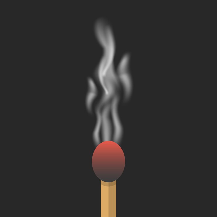 Vector verbrande lucifer met rook.