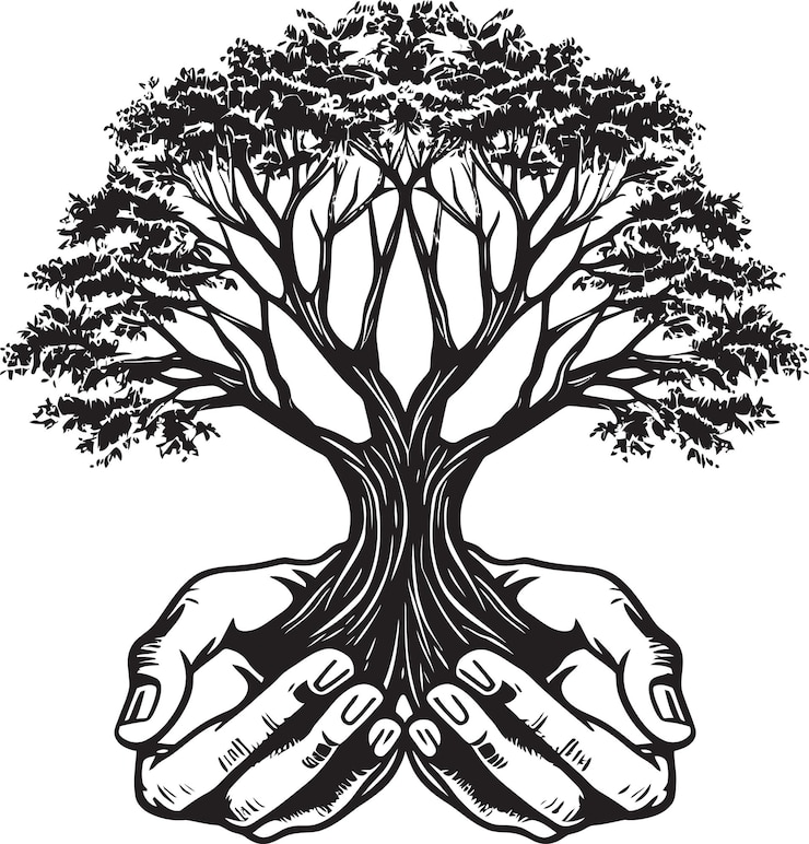 Vector verdant elegance black logo featuring living plant icon in hands green touch hands hold beautiful p