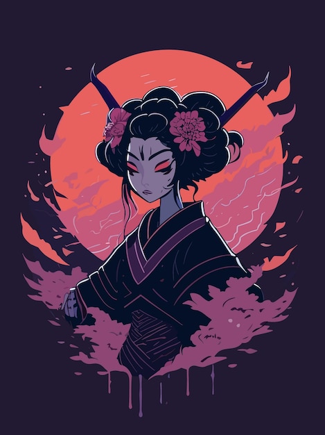 Vector verdovend gotisch digitaal kunstwerk van een japans geisha-illustratie vectorposterontwerp