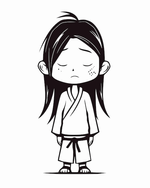 verdrietig meisje in karate-uniform