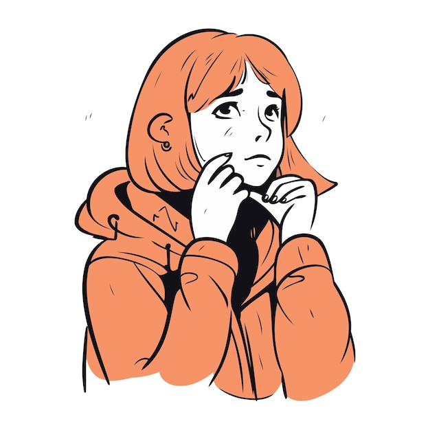 Verdrietige vrouw in een jas vector illustratie van een verdrietige vrouw