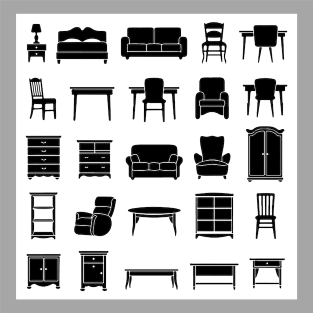 Vereenvoudigd huismeubilair Silhouetten stoelen banken en meer voor moderne huizen