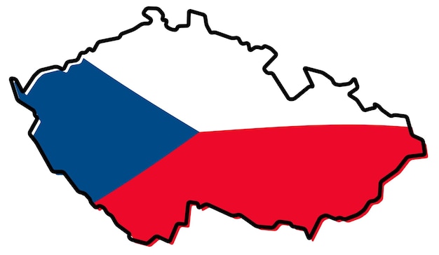Vector vereenvoudigde kaart van tsjechië (tsjechië), met licht gebogen vlag eronder.