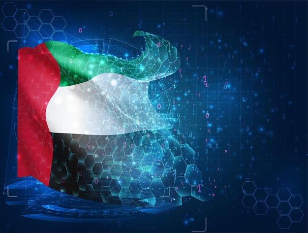 Verenigde Arabische Emiraten vector vlag virtueel abstract 3D-object van driehoekige veelhoeken op een blauwe achtergrond