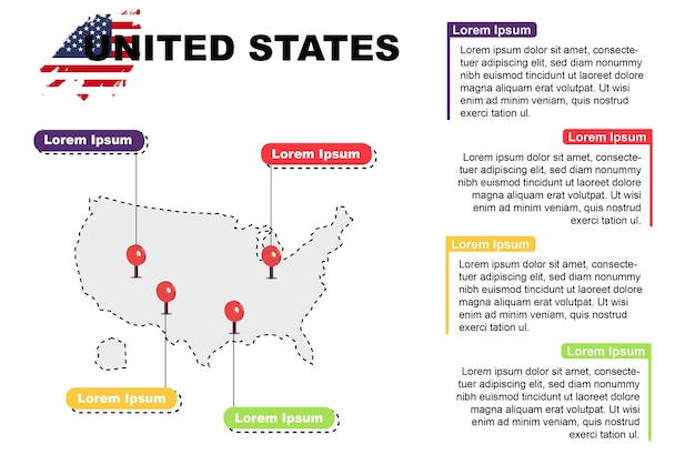 Verenigde Staten reizen locatie infographic toerisme en vakantie concept populaire plaatsen van