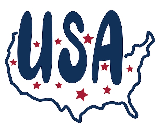 Verenigde Staten van Amerika woord en kaart met sterren met de hand getekende vectorillustratie