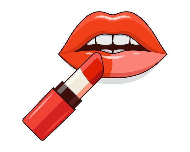 verf je lippen met rode lippenstift platte vector illustratie