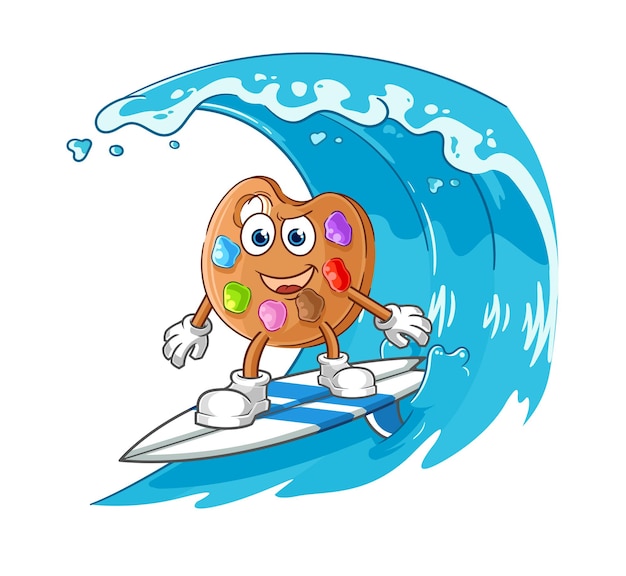 Vector verf palet surfen karakter cartoon mascotte vector