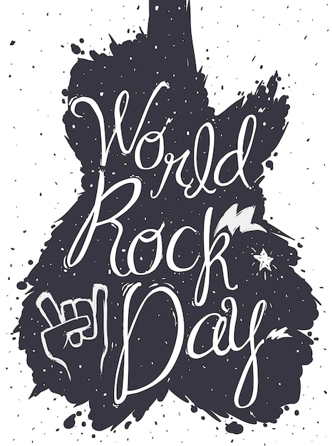 Vector verf spatten met gitaarvorm en doodles voor world rock day