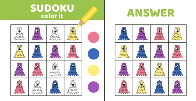 Verf sudoku met monster Sudoku Monster Game voor kinderen Cartoon vector eps 10