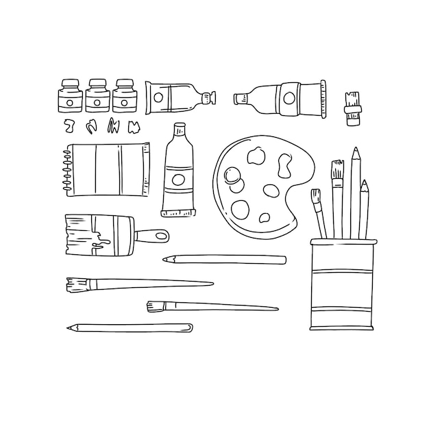 Vector verf tekenen schilderij tekengereedschap hand getrokken doodle illustraties vector set