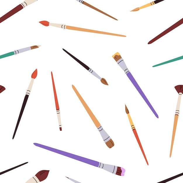 Verfborstelgereedschappen naadloos patroon Verfborstels artistieke achtergrond Kunst- en ambachtelijke tekening benodigdheden eindeloze herhaalbare afdruk voor textiel weefsel verpakkingsontwerp Vlakke vectorillustratie