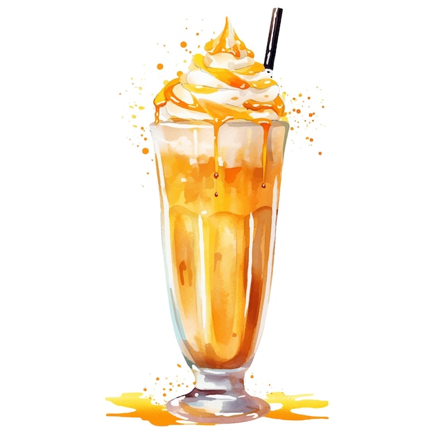 Verfrissende Milkshake Waterverf illustratie met de hand getekende vector illustratie geïsoleerd op witte achtergrond