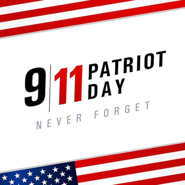 Vergeet nooit affiche 9.11. 11 september Patriot Day vierkante banner, we zullen de vectorkaart nooit vergeten.