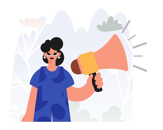 Vergrendelt stemmen in activisme Energieke vrouw met megafoon Maak deze gedachte ongeldig Rallyonderwerp Trendy stijl vectorillustratie