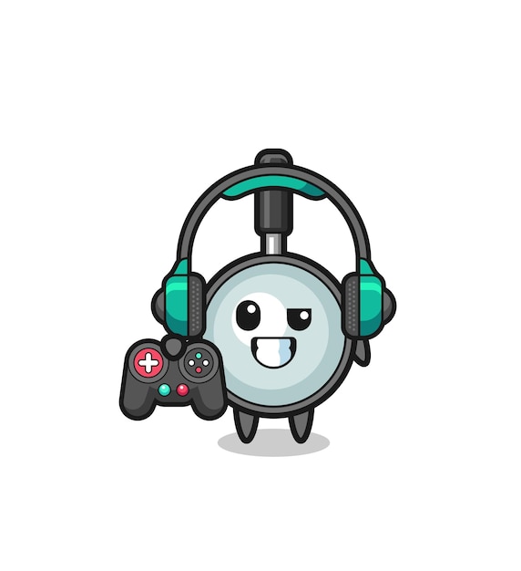 Vergrootglas gamer-mascotte met een schattig ontwerp van de gamecontroller