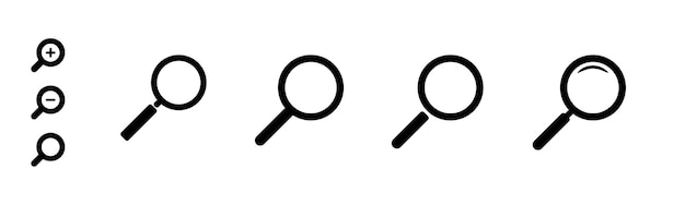 Vergrootglas Icon Set Verzameling van eenvoudige symbolen voor Zoeken of Zoom