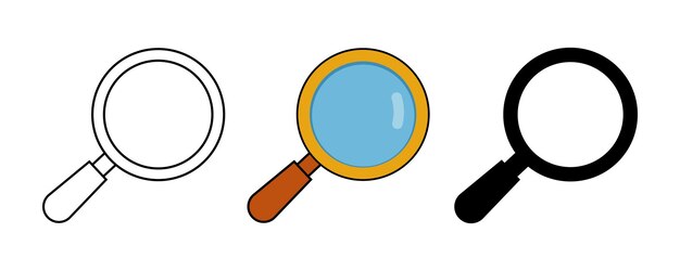 Vergrootglas icoon set Zoek icoon lijn Platte en Solid zoek symbolen voor UI en webontwerp