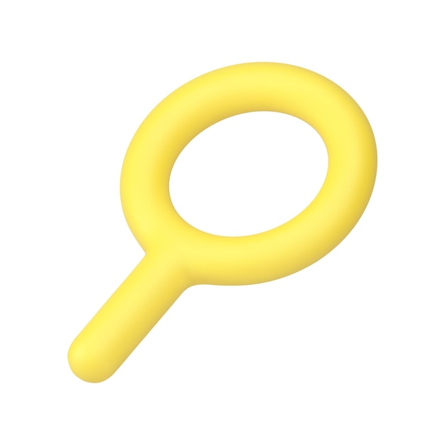 Vergrootglas loep zoom internet browser zoeken informatie gele badge met handvat 3D-pictogram vector