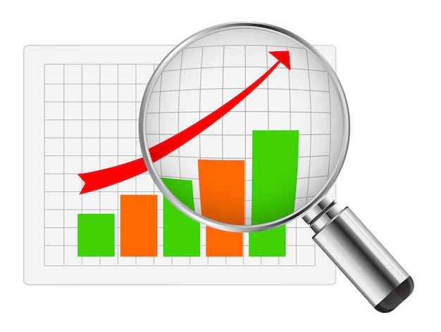 Vergrootglas met bedrijfsdiagram