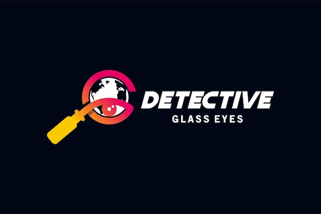 Vector vergrootglasontwerp met oog in wereldbolpictogram voor detective-logo