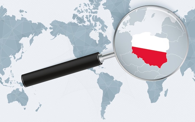 Vergrote kaart van Polen op Amerika gecentreerd Wereldkaart Vergrote kaart en vlag van Polen