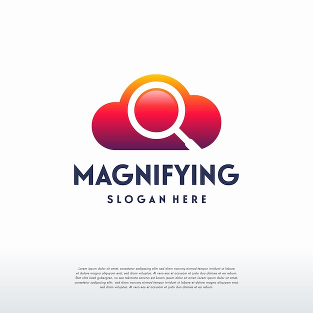 Vergrotende wolk logo ontwerpen concept vector, wolk zoeken logo sjabloon